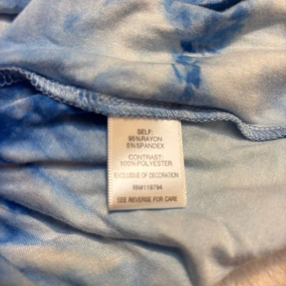 World Unity Top Large Blue White Tie-Dye Tunic Top Lace Trim & Detail Boho - Picture 14 of 15